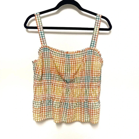 NWOT Madewell Sophia Seersucker Peplum Plaid Tank Top - Check Tie Back Blouse - Picture 3 of 7
